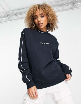 Farah Courtnell brushback boyfriend fit sweatshirt in navy ASOS