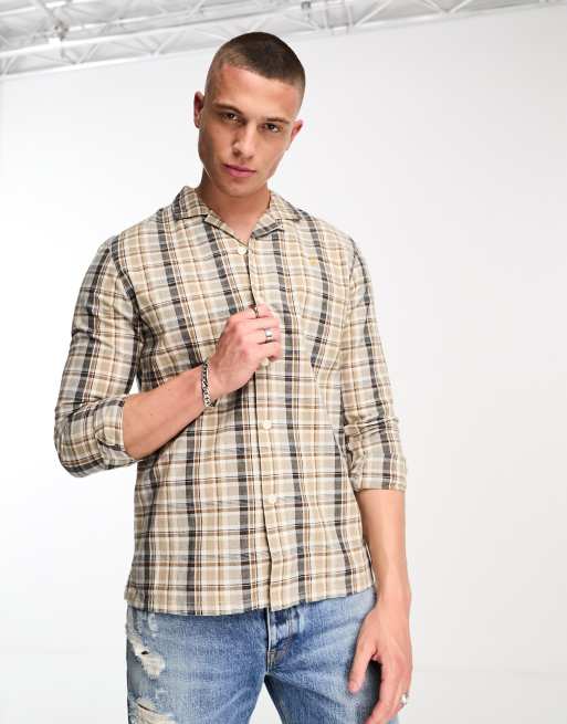 Farah Couzens checked revere collar shirt in smoky brown | ASOS