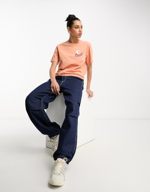 Farah Craig boyfriend fit t-shirt in orange mandarin with check print, 2 of 4