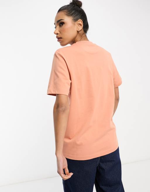 Farah Craig boyfriend fit t-shirt in orange mandarin with check print, 4 of 4