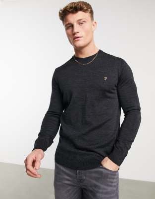 Farah crew neck knit sweater in charcoal-Grey