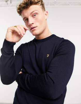 Farah crew neck knit sweater in navy