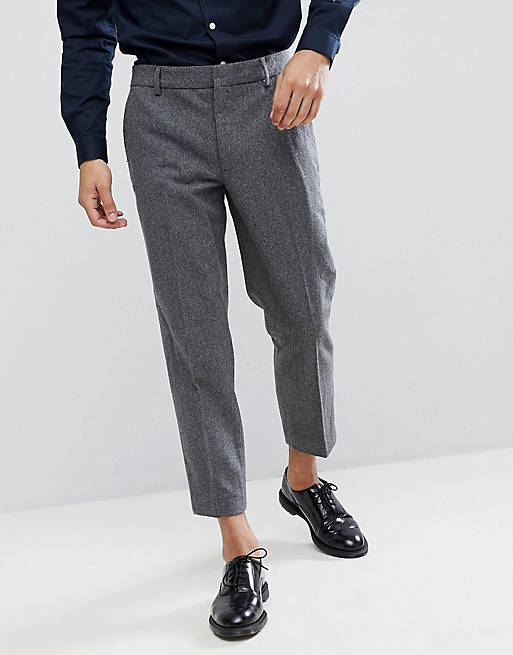 Farah Cropped Trousers in Wool Mix Slim Fit