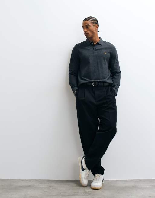 Farah Cunningham langærmet logo-polo i vasket sortmeleret, 2 af 5