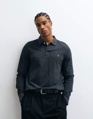 Farah Cunningham Long Sleeve Logo Polo In Blue