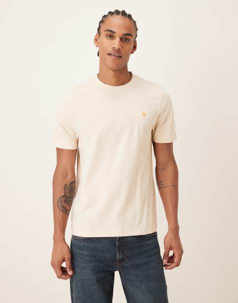 Farah Danny short sleeve regular fit logo t-shirt in beige