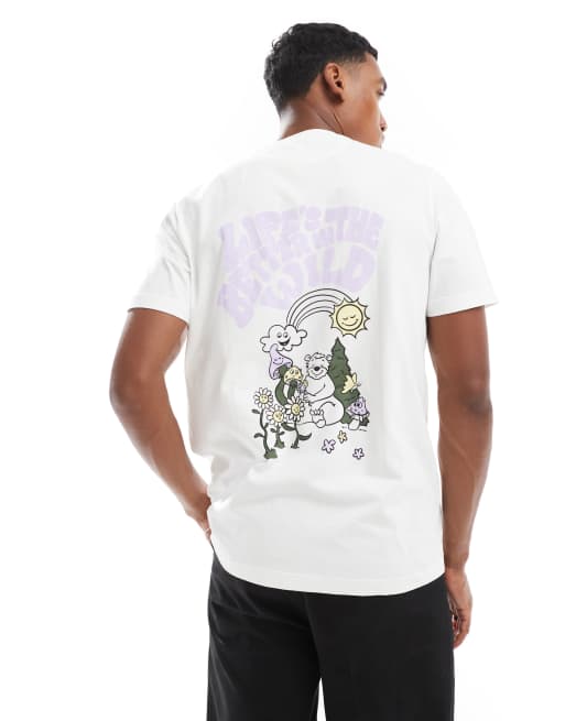 Farah – Darwin – Biały T-shirt z napisem na plecach i piersi