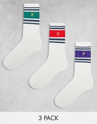 Farah destri 3 pack sports socks in white