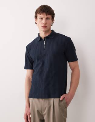 Farah Dobson Short Sleeve 1/4 Zip Logo Polo Shirt In Blue