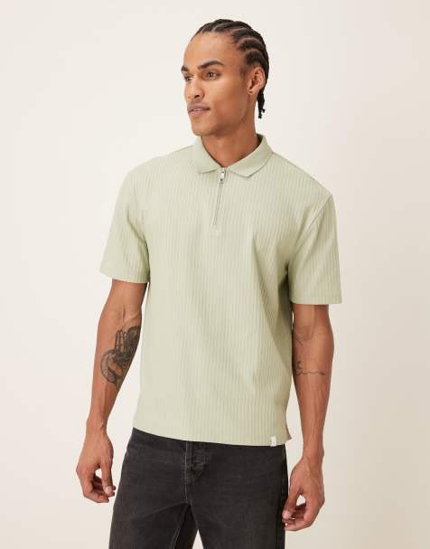 Farah Dobson short sleeve 1/4 zip logo polo shirt in pale green - view 1