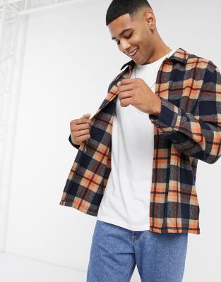 Farah Drummond checked overshirt in navy/orange