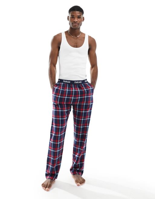 Farah Dybell lounge bottoms in navy and red flannel check