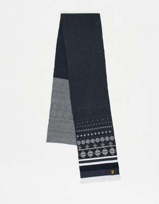 Farah logo fair isle scarf in charcoal - ASOS Price Checker