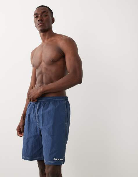 Farah – Edgar – Badeshorts in Blau mit Knitterstruktur und Logo - view 1