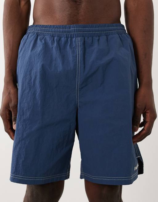 Farah Edgar crinkle logo swim shorts in blue, 4 of 5