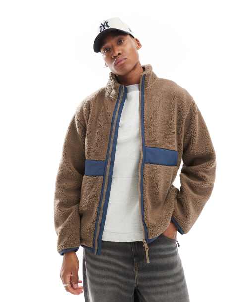 Farah – Elias – Fleecejacke in Pilz-Grau mit blauen Einsätzen und durchgehendem Reißverschluss - view 1