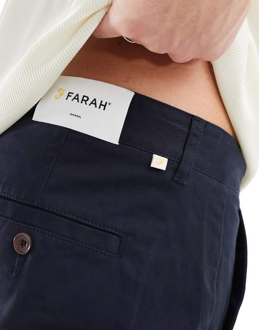Farah Elm cotton mix chino twill pants in navy ASOS