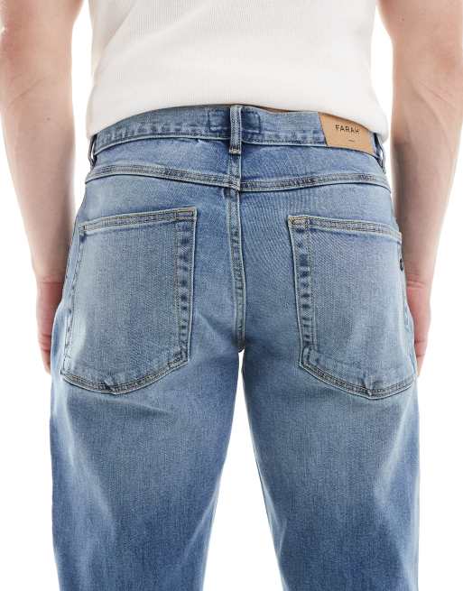 Farah – Elm – Niebieskie jeansy z prostymi nogawkami i efektem sprania , 4 z 5