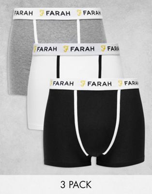 Farah elmer 3 pack boxers in black grey marl white
