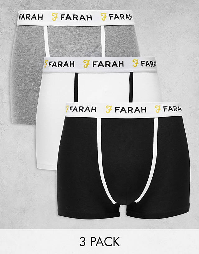 Farah - elmer 3 pack boxers in black grey marl white