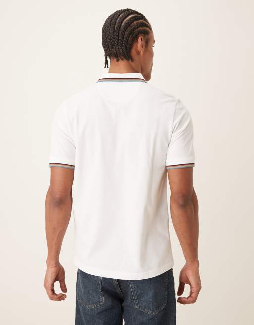 Farah - Elton - Poloshirt met korte mouwen, logo en gekleurde rand in wit, 3 van 5