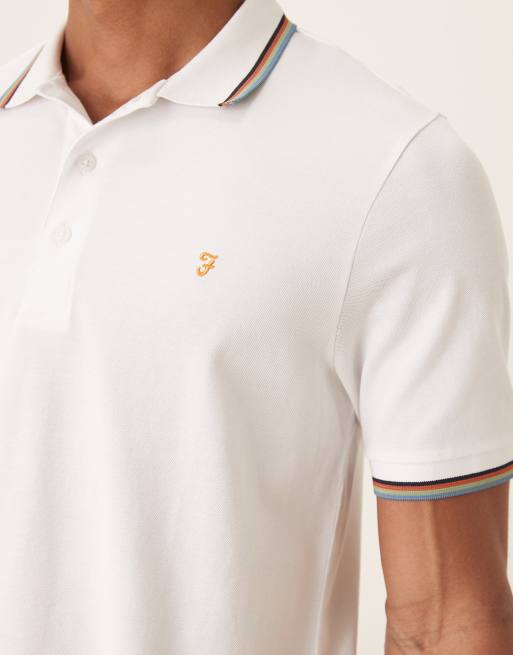 Farah - Elton - Poloshirt met korte mouwen, logo en gekleurde rand in wit, 5 van 5