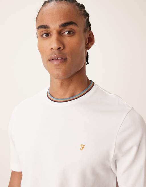 Farah Elton short sleeve logo T-shirt with ringer neckline in white, 4 of 5