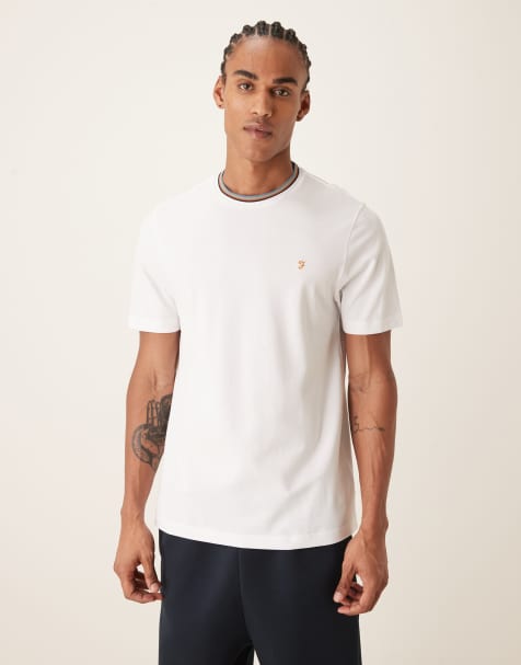Farah - Elton - T-shirt bianca a maniche corte con logo e righe a contrasto sul colletto - view 1