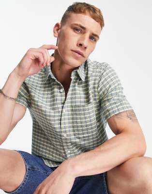 Farah Farah Emerson check cotton shirt sleeve shirt in green