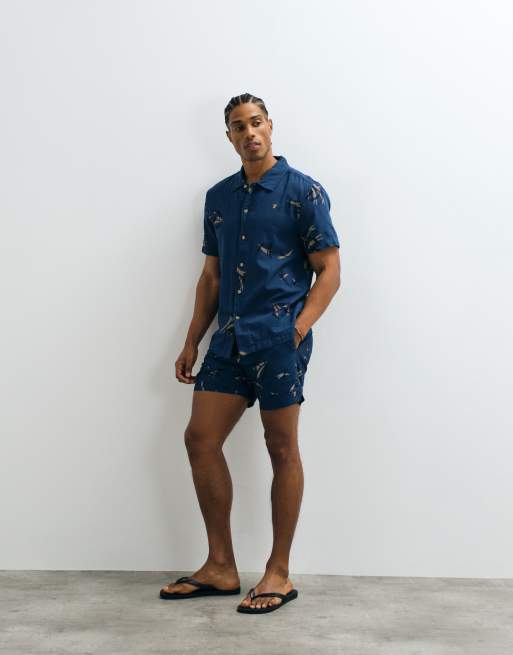 Farah - Ernest - Chemise d'ensemble à manches courtes avec imprimé logo flèche - Bleu, 4 de 5