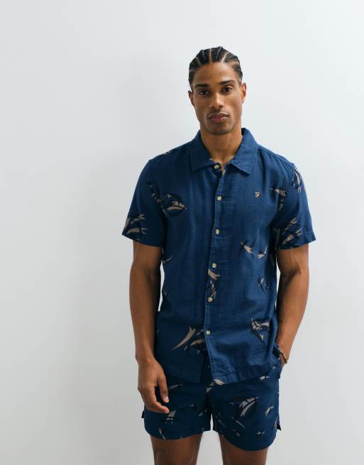 Farah - Ernest - Chemise d'ensemble à manches courtes avec imprimé logo flèche - Bleu, 5 de 5