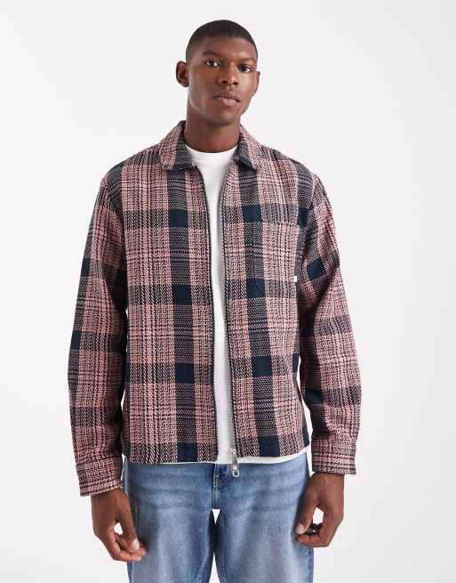 Farah Etienne check jacket in navy and pink check - NAVY