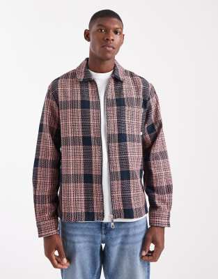 Farah Farah Etienne check jacket in navy and pink check