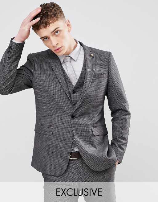 Farah Exclusivité Asos Veste De Costume Ajustée Motif Pied De Poule Gris