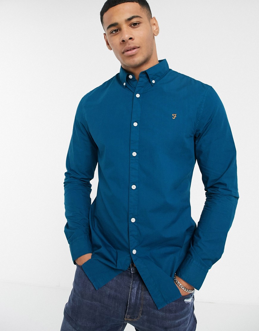 Farah - Farley - Poplin overhemd met knopen in blauw