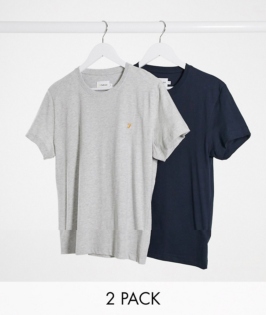 Farah - Farris - Dubbelpak T-shirts in grijs en marineblauw