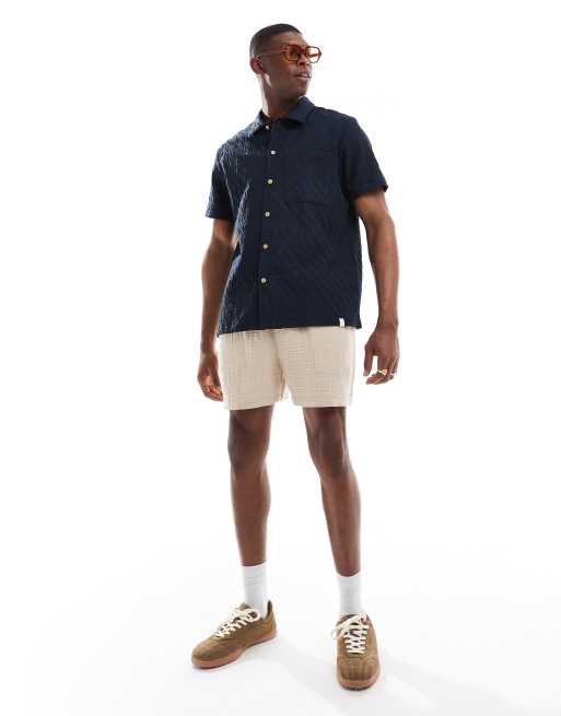Farah - Finn - Camicia blu navy testurizzata a maniche corte, 3 di 4