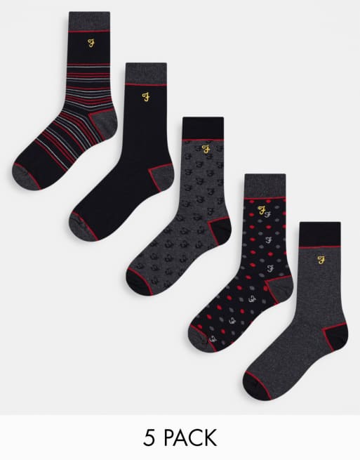 Farah - Fonda - Set van 5 paar sokken met print in grijs en zwart