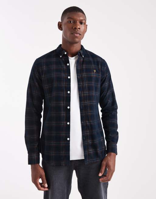 Farah - Fontella - Chemise manches longues à carreaux en velours côtelé - Gris