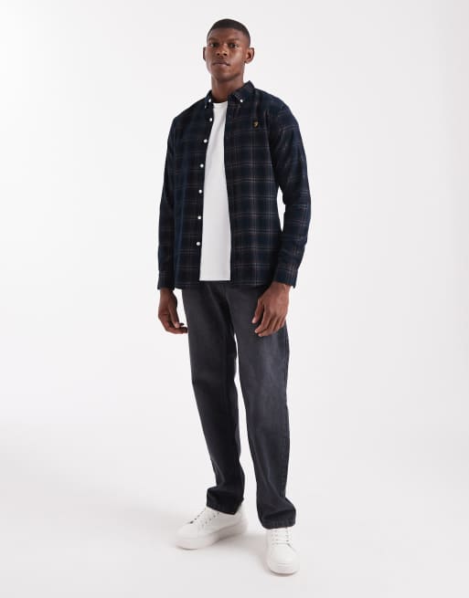 Farah Fontella long sleeve cord check shirt in grey, 2 of 5