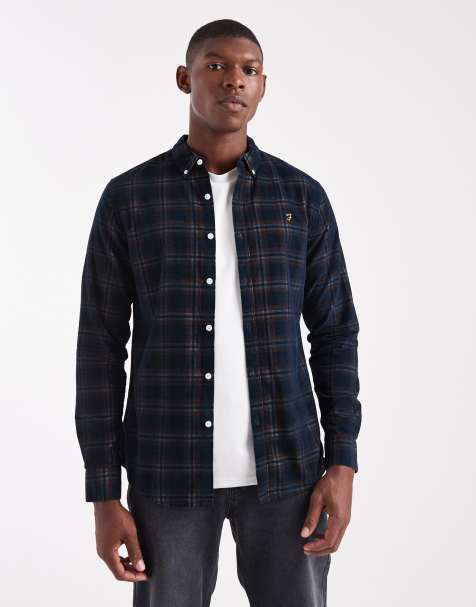 Farah Fontella long sleeve corduroy plaid shirt in gray - view 1