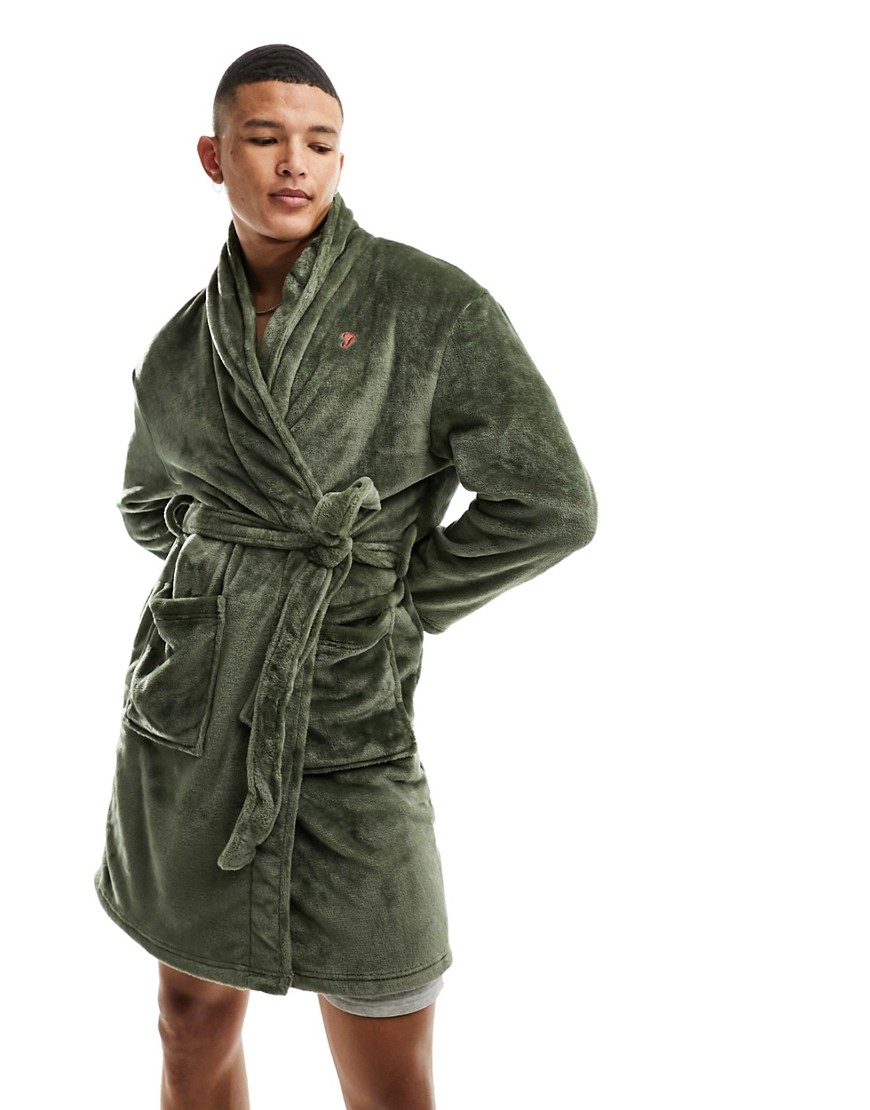 Farah foreman shawl robe in khaki-Green