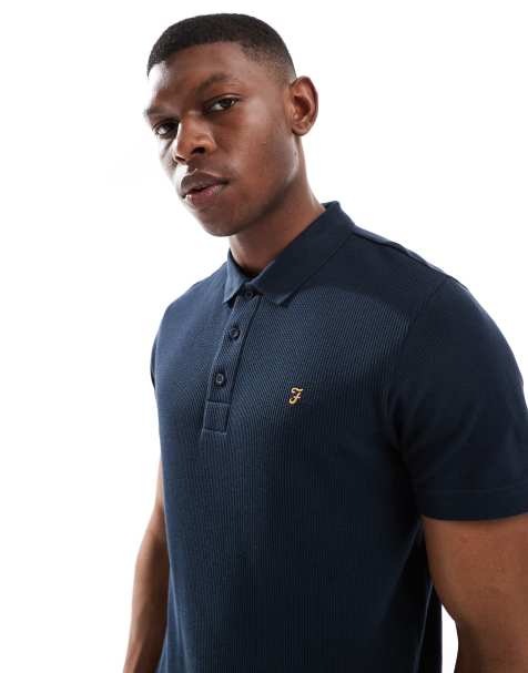 Farah - Forster - Polo texturé à manches courtes - Bleu marine - view 1