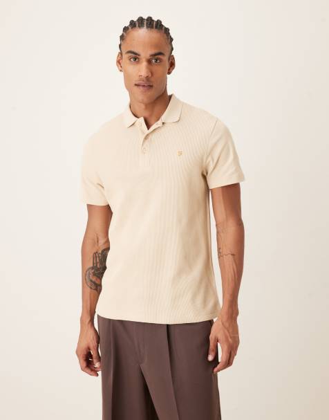 Farah Forster short sleeve logo polo shirt in beige - view 1