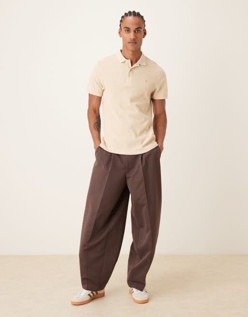 Farah Forster short sleeve logo polo shirt in beige, 2 of 5