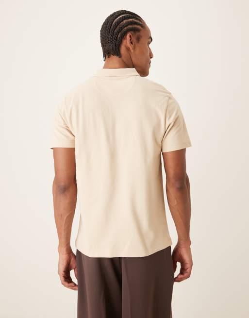 Farah Forster short sleeve logo polo shirt in beige, 3 of 5