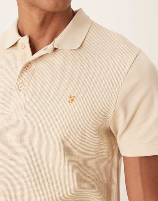 Farah Forster short sleeve logo polo shirt in beige, 5 of 5