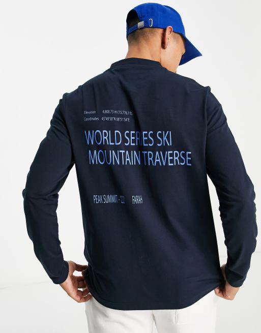 Farah - Franz - Top à manches longues en coton imprimé à l'avant et au dos - Bleu marine
