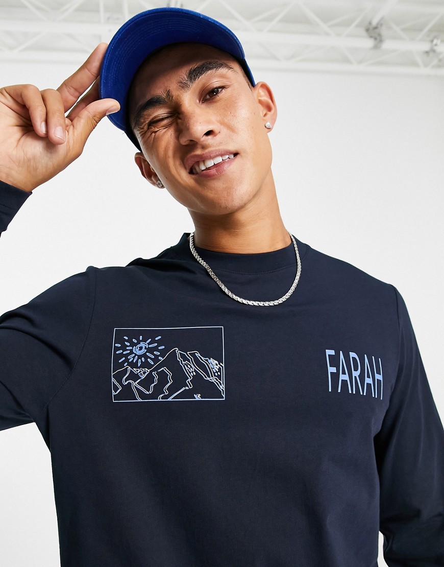 Franz - Top a maniche lunghe in cotone blu navy con stampa sul davanti e sul retro - Farah T-shirt donna  - immagine3