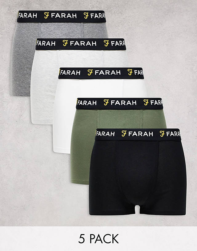 Farah - friott 5 pack boxers in black grey khaki white